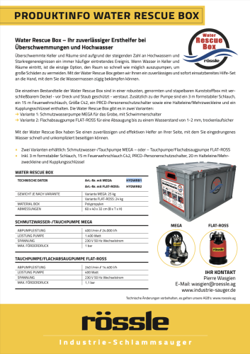 Rössle Water Rescue Box mit Schmutzwasserpumpe MEGA 400l/min. Hochwasser- Set